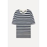 Mudo Erkek Kırık Beyaz Çizgili Comfort Fit Keten Karışımlı T-Shirt