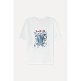 Mudo Erkek Kırık Beyaz Comfort Fit Baskılı Bisiklet Yaka T-Shirt
