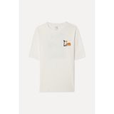 Mudo Erkek Kırık Beyaz Nakışlı Bisiklet Yaka T-Shirt