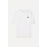 Mudo Erkek Kırık Beyaz Nakışlı Oversize Bisiklet Yaka T-Shirt