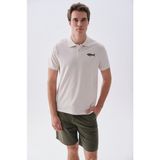 Mudo Erkek Kırık Beyaz Nakışlı Polo Yaka T-Shirt - XL