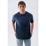 Mudo Erkek Lacivert Batik Yıkama Oversize Bisiklet Yaka T-Shirt