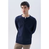 Mudo Erkek Lacivert Comfort Fit Henley Yaka Sweatshirt