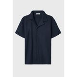 Mudo Erkek Lacivert Regular Fit Dokulu Kısa Kollu Gömlek