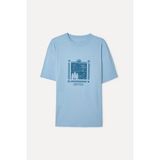 Mudo Erkek Mavi Baskılı Oversize Bisiklet Yaka T-Shirt