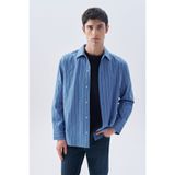 Mudo Erkek Mavi Çizgili Comfort Fit Uzun Kollu Gömlek
