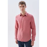 Mudo Erkek Pembe Regular Fit Uzun Kollu Keten Gömlek