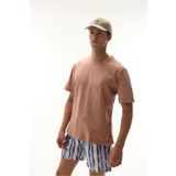 Mudo Erkek Pembe Relax Fit Dikiş Detaylı Bisiklet Yaka T-Shirt