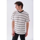 Mudo Erkek Siyah Çizgili Comfort Fit Bisiklet Yaka T-Shirt