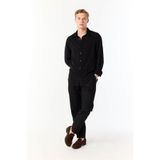 Mudo Erkek Siyah Straight Fit Keten Karışımlı Chino Pantolon