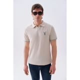 Mudo Erkek Taş Rengi Nakışlı Polo Yaka T-Shirt