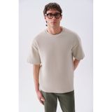 Mudo Erkek Taş Rengi Oversize Bisiklet Yaka T-Shirt
