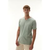 Mudo Erkek Yeşil Henley Yaka Kısa Kollu T-Shirt