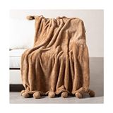 Mudo Home Ponponlu Diz Üstü Battaniye Bej 130X160 - 130 x 160 cm