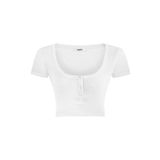 Mudo Kadın Beyaz Açık Yaka Crop T-Shirt