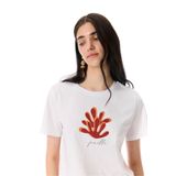 Mudo Kadın Beyaz Baskılı Bisiklet Yaka T-Shirt