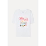 Mudo Kadın Beyaz Baskılı Oversize Bisiklet Yaka T-Shirt