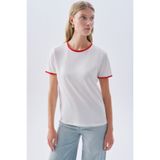 Mudo Kadın Beyaz Biyeli Bisiklet Yaka T-Shirt