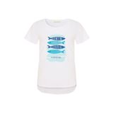 Mudo Kadın Beyaz Marin Baskılı Bisiklet Yaka T-Shirt