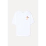 Mudo Kadın Beyaz Nakışlı Loose Fit V Yaka T-Shirt