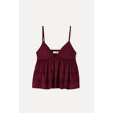 Mudo Kadın Bordo Fırfırlı Loose Fit V Yaka Kolsuz Bluz