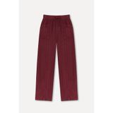 Mudo Kadın Bordo Straight Fit Dikişli Keten Pantolon