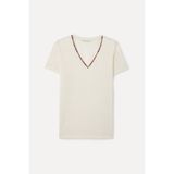 Mudo Kadın Ekru Nakış Detaylı V Yaka T-Shirt