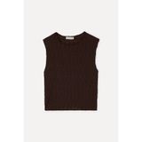 Mudo Kadın Kahverengi Dokulu Fitted Kolsuz Bluz