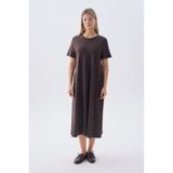 Mudo Kadın Kahverengi Oversize Kısa Kollu Cepli Midi Elbise