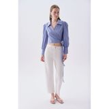 Mudo Kadın Kırık Beyaz Cropped Flare Fit Pantolon