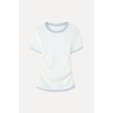 Mudo Kadın Kırık Beyaz Fitted Büzgülü Kontrast Bisiklet Yaka T-Shirt