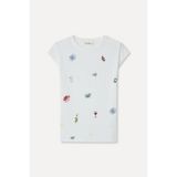 Mudo Kadın Kırık Beyaz Nakışlı Bisiklet Yaka T-Shirt