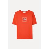 Mudo Kadın Kırmızı Baskılı Loose Fit Bisiklet Yaka T-Shirt