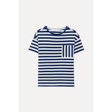 Mudo Kadın Lacivert Çizgili Açık Yaka T-Shirt