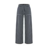Mudo Kadın Lacivert Çizgili Wide Leg Beli Lastikli Pantolon