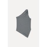 Mudo Kadın Lacivert Fitted Çizgili Açık Yaka Kolsuz T-Shirt