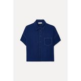 Mudo Kadın Lacivert Oversize Kısa Kollu Keten Gömlek