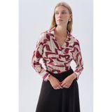 Mudo Kadın Mürdüm Desenli Loose Fit Bağlamalı Bluz