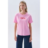 Mudo Kadın Pembe Baskılı Bisiklet Yaka T-Shirt