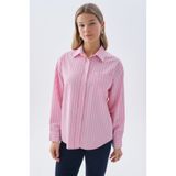 Mudo Kadın Pembe Çizgili Oversize Tek Cepli Uzun Kollu Gömlek