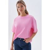 Mudo Kadın Pembe Düşük Kollu Oversize Bisiklet Yaka T-Shirt