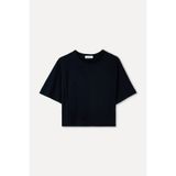 Mudo Kadın Siyah Düşük Kollu Bisiklet Yaka Oversize Crop T-Shirt