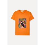 Mudo Kadın Turuncu Baskılı Bisiklet Yaka T-Shirt