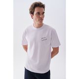 Mudo x Bozburun Yc Erkek Kırık Beyaz Baskılı Bisiklet Yaka T-Shirt