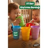 Muf Home 2'li Set Alıştırma Bardağı Kendinden Pipetli Bardak 250 ml Çocuklar İçin Ergonomik ve Kolay Temizlenebilir