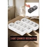 MUF HOME 3 ADET 4 Gözlü Ayarlanabilir Organizer Çok Amaçlı Dolap Içi Düzenleyici Çekmece Düzenleyici