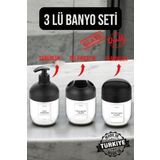 MUF HOME 3'lü Banyo Seti Modern Tasarımlı Cam Altlı–Şık Sabunluk, Diş Fırçalık ve Pamukluk 3 Parça Banyo Seti