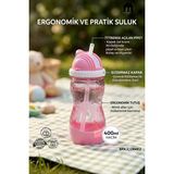 Muf Home 400 ml Pipetli Çocuk Suluğu - Pratik Kolay Açılır Pipet Sistemli Okul ve Anaokulu Için Sızdırmaz Matara Bpa Içermez. - Pembe