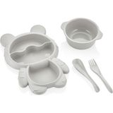 Muf Home Ayıcık Şekilli 3 Bölmeli 4 Parça Çocuk Bebek Mama Tabağı + Çorba Kasesi-Çatal Kaşıklı Beslenme Kabı - Beyaz