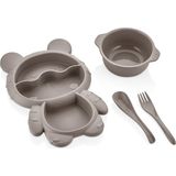 Muf Home Ayıcık Şekilli 3 Bölmeli 4 Parça Çocuk Bebek Mama Tabağı + Çorba Kasesi-Çatal Kaşıklı Beslenme Kabı - Kahverengi